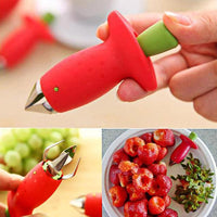 Red Strawberry Huller Strawberry Top Leaf Remover Gadget Tomato Stalks Fruit Knife Stem Remover Tool Portable Cool Kitchen Gadget Coolstuffsales.com -1